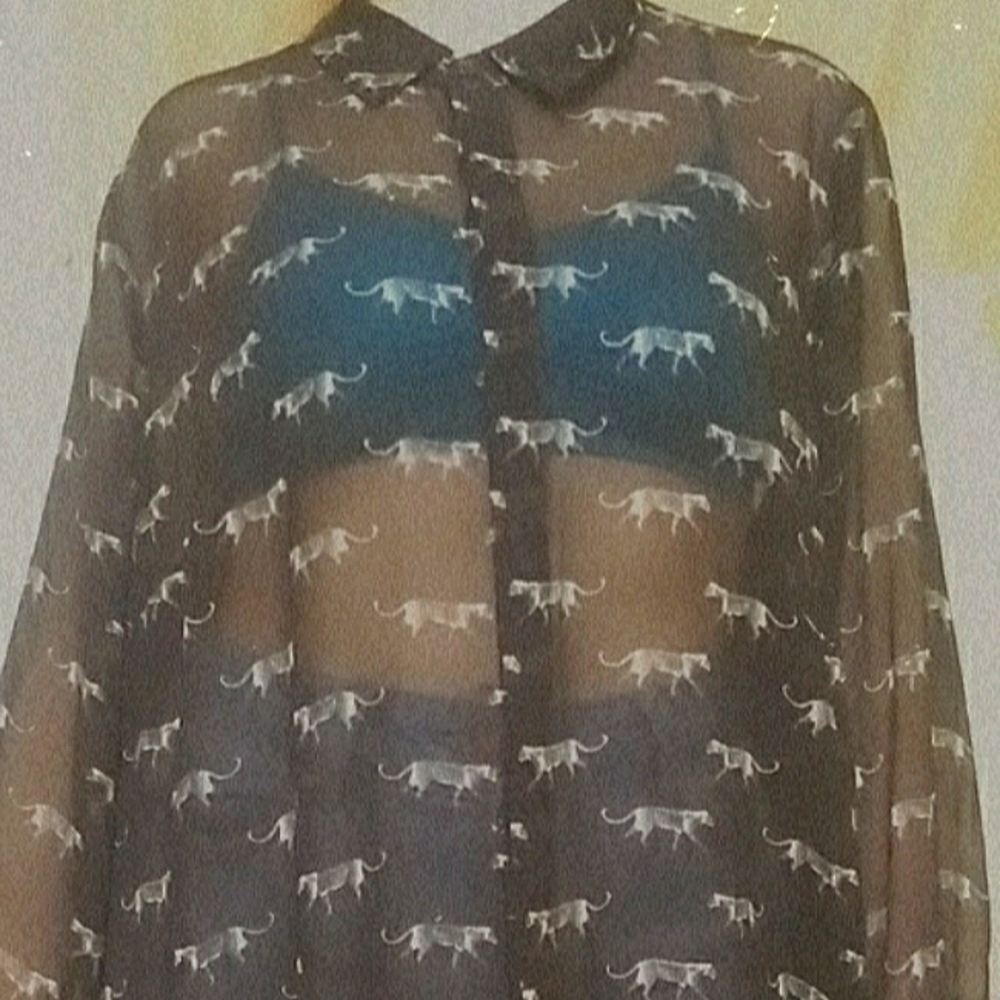 Lane Bryant Black Mesh Button Down